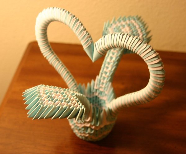 3D Origami Blue and White Heart Basket